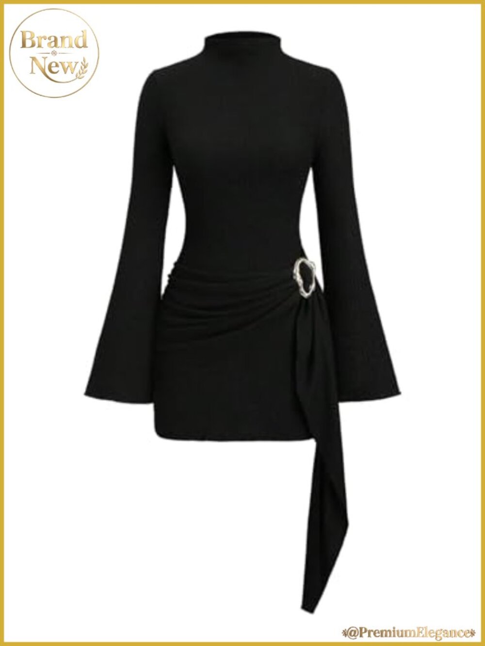 Long Sleeve Bodycon Mini Dress Ruched Tie Waist Club Party